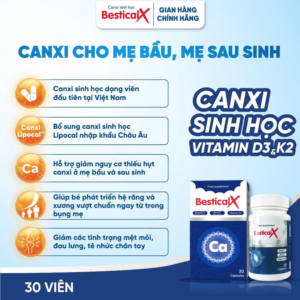 Canxi Bestical X hỗ trợ phát triển chiều cao cho bé từ 8 tuổi, xương chắc khỏe hộp 30 viên