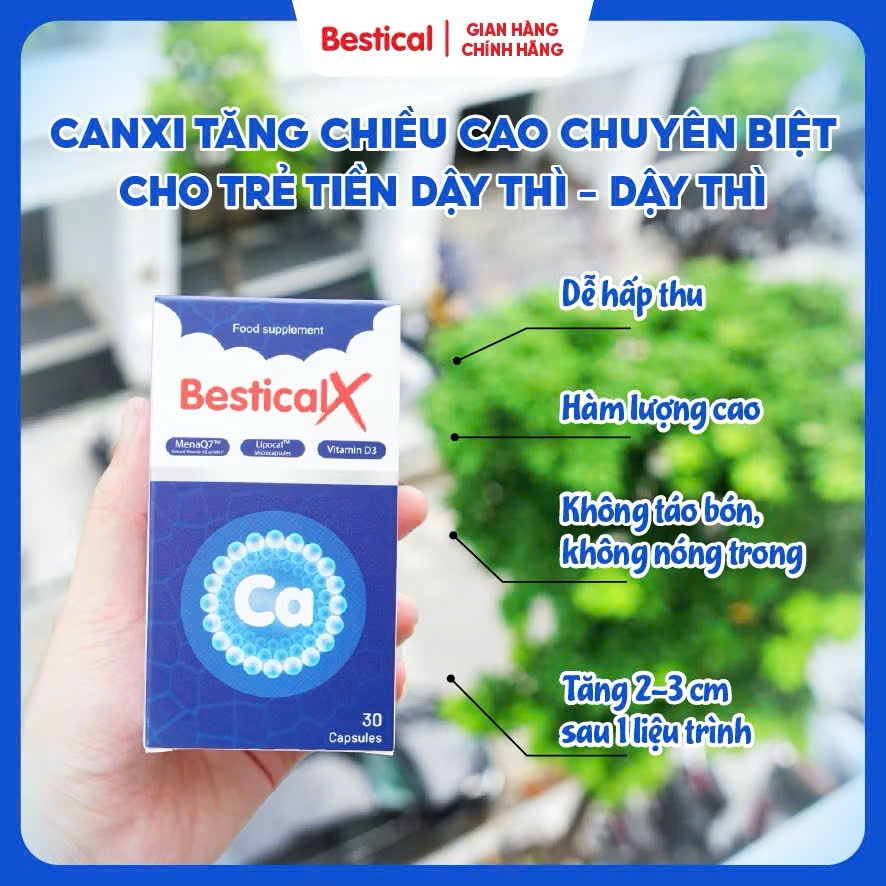 Canxi Bestical X hỗ trợ phát triển chiều cao cho bé từ 8 tuổi, xương chắc khỏe hộp 30 viên