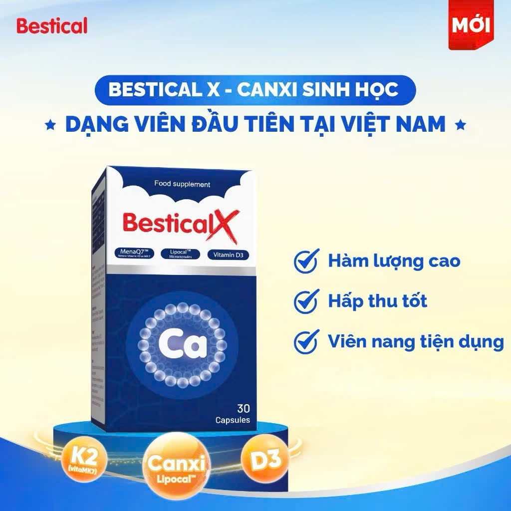 Canxi Bestical X hỗ trợ phát triển chiều cao cho bé từ 8 tuổi, xương chắc khỏe hộp 30 viên
