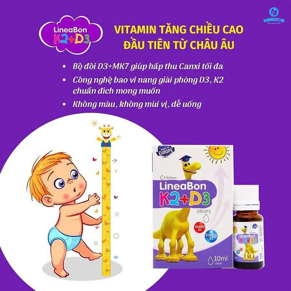 LineaBon vitamin D3 K2 10ml dạng giọt- Hỗ trợ hấp thu canxi vào xương răng cho trẻ