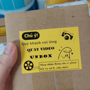 Sét 50 tem dán quay video khui hàng màu vàng cute, có sẵn keo dán kích thước 7x5cm