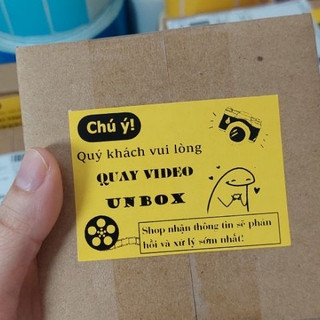 Sét 50 tem dán quay video khui hàng màu vàng cute, có sẵn keo dán kích thước 7x5cm