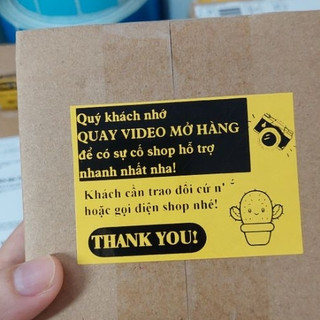 Sét 50 tem dán quay video khui hàng màu vàng cute, có sẵn keo dán kích thước 7x5cm