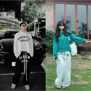 Quần suông nỉ hai da In Lụa cao cấp Nam Nữ Unisex ALODIN.atedier - Nỉ Menswear ống rộng