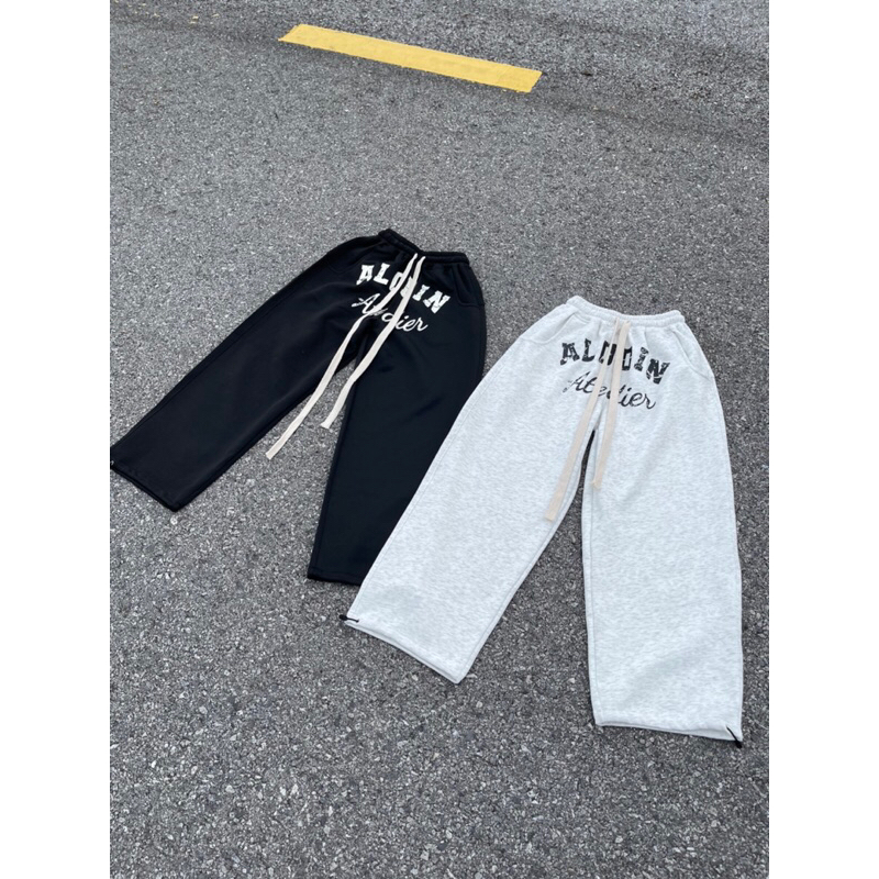 Quần suông nỉ hai da In Lụa cao cấp Nam Nữ Unisex ALODIN.atedier - Nỉ Menswear ống rộng