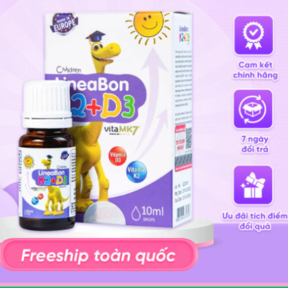 Vitamin LineaBon K2+D3 Hỗ trợ hấp thu Canxi cho trẻ giúp bé tăng chiều cao chắc xương, nhỏ giọt 10ml