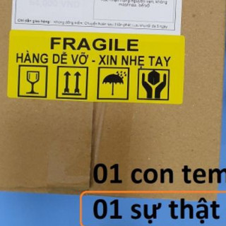 100 Tem dán cảnh báo hàng dễ vỡ kích thước 10,3x4cm