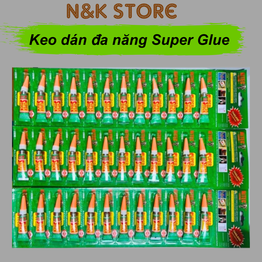 [Vỉ 12 Tuýp] Keo dán đa năng Super Glue chính hãng, Keo dán giày dép, nhựa, gỗ, kim Loại, cao su siêu dính