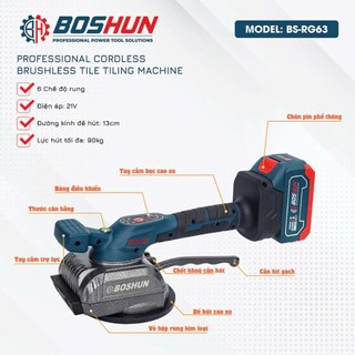 Máy Rung Hít Ốp Lát Gạch Pin BOSHUN BS-RG63, Động Cơ Không Chổi Than, Lực Hút 100kg -Bảo hành 6 tháng