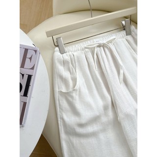 (Hỏa tốc) Quần suông linen ống rộng có túi lưng dây rút Freesize có lót quần mùa hè