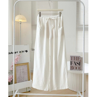 (Hỏa tốc) Quần suông linen ống rộng có túi lưng dây rút Freesize có lót quần mùa hè