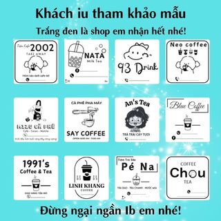 300 tem vuông giấy có sẵn keo dán ly cafe trà sữa kích thước 5x5cm