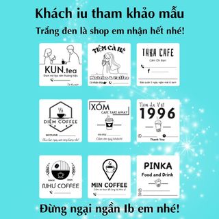 300 tem vuông giấy có sẵn keo dán ly cafe trà sữa kích thước 5x5cm