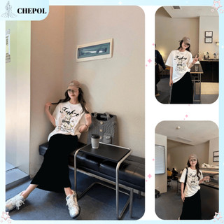 Set ( Áo Thun Be + Chân Váy Xuông ) Áo Phông Chepol Cổ Tròn Tay ngắn Phối Chân Váy Dài Dành Cho Nữ có bigsize CP_10399
