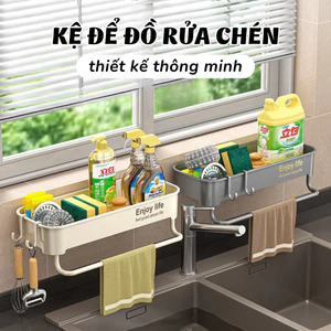 Kệ Đựng Đồ Rửa Chén Bát Bồn Rửa, Giá Để Đồ Rửa Bát Gắn Tường Có Móc Treo Khăn Tiện Lợi