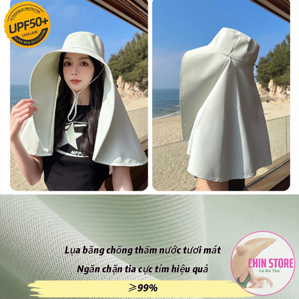 Mũ Nón Chống Nắng Vành Rộng Khăn Choàng Bảo Vệ Mặt Cổ Chống Tia UV Vành 8,5cm