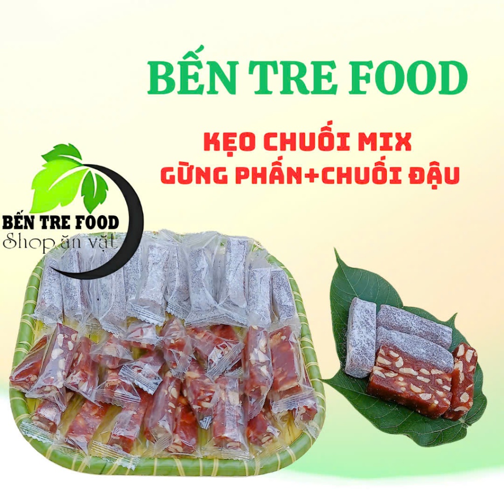 Combo kẹo chuối mix 2 vị ( gừng phấn và kẹo chuối đậu ) mềm dẻo cay gừng