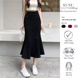Chân váy đuôi cá 2 lớp có lót cao cấp lưng cao dáng dài midi ghép 8 mảnh trẻ trung Đuôi cá 85 Susuclothing