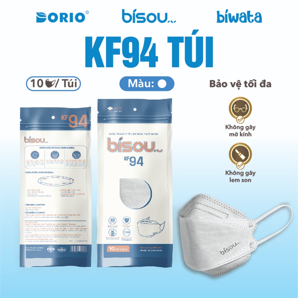 Thùng 40 túi khẩu trang KF94 hiệu BISOU