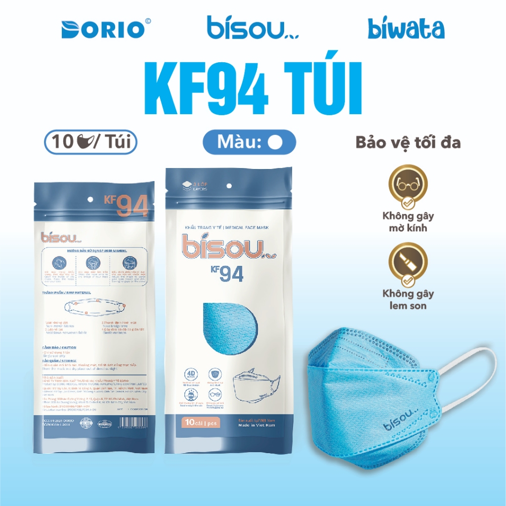 Thùng 40 túi khẩu trang KF94 hiệu BISOU