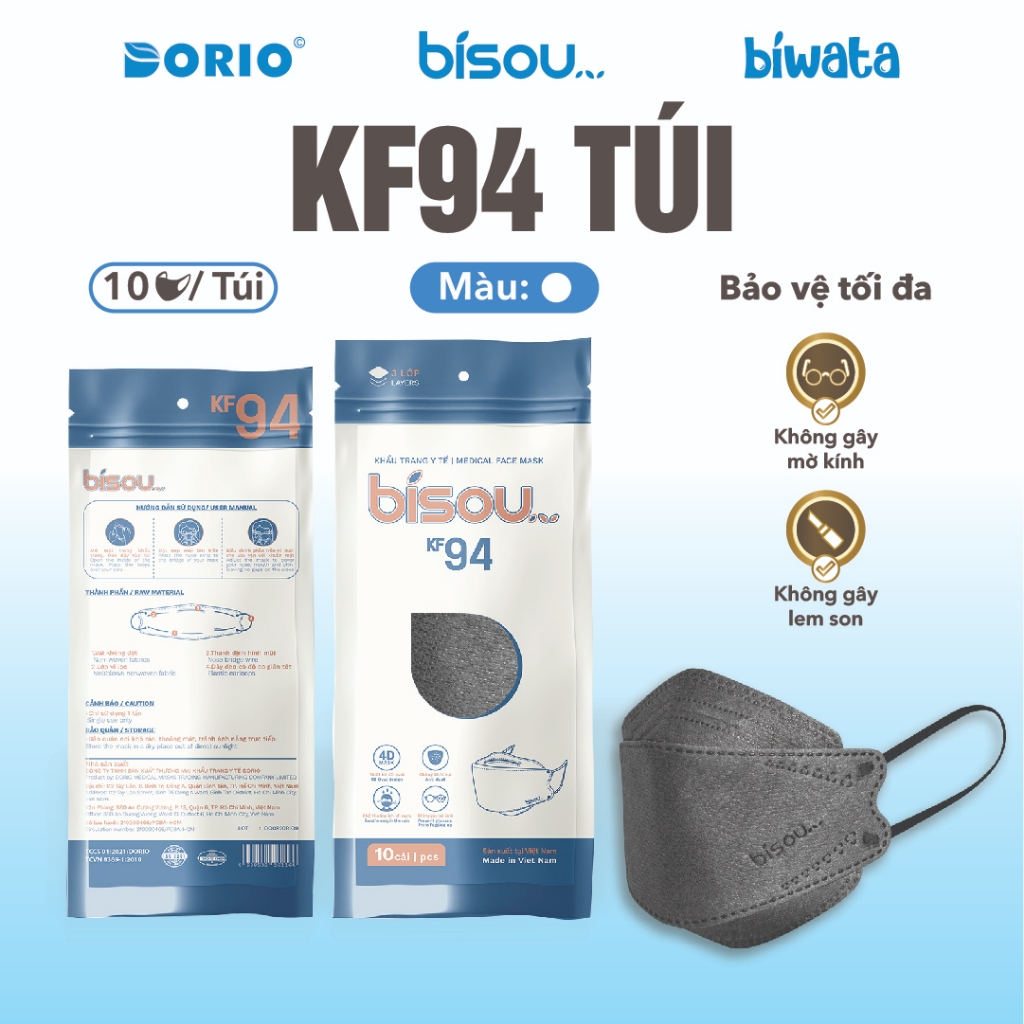 Thùng 40 túi khẩu trang KF94 hiệu BISOU