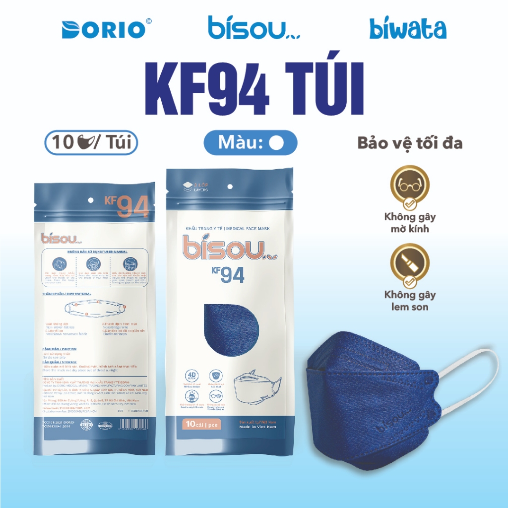 Thùng 40 túi khẩu trang KF94 hiệu BISOU