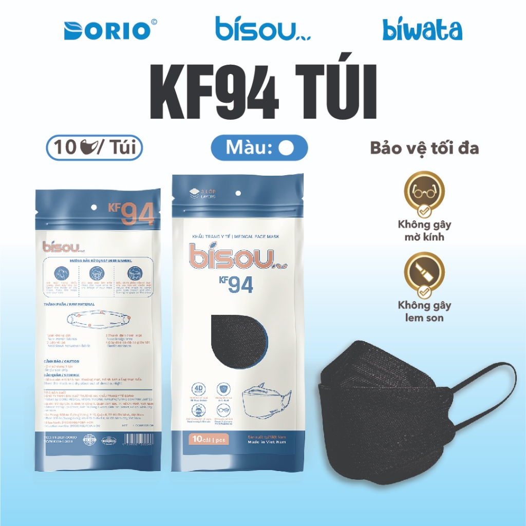 Thùng 40 túi khẩu trang KF94 hiệu BISOU