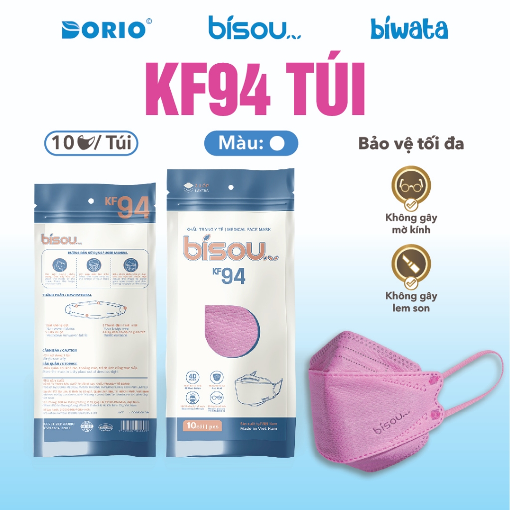 Thùng 40 túi khẩu trang KF94 hiệu BISOU