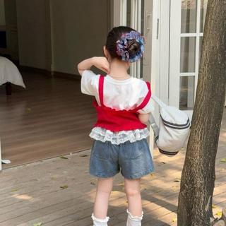 S241-Set 3 chi tiết phối ren, áo Kitt.+ quần Short phối ren + Áo nhún đỏ size từ 8-35Kg