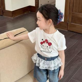 S241-Set 3 chi tiết phối ren, áo Kitt.+ quần Short phối ren + Áo nhún đỏ size từ 8-35Kg