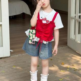 S241-Set 3 chi tiết phối ren, áo Kitt.+ quần Short phối ren + Áo nhún đỏ size từ 8-35Kg