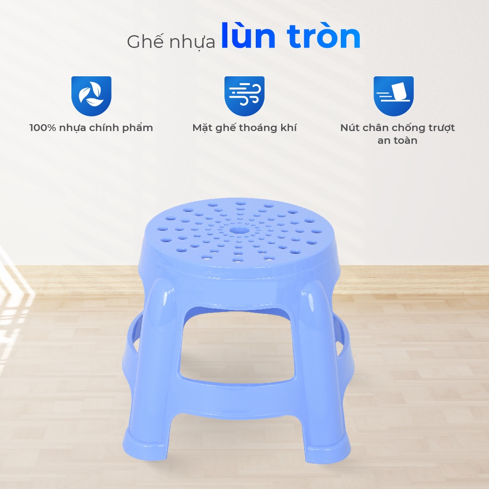 Ghế nhựa lùn tròn QUI PHÚC, size nhỏ, combo 2,4 ghế, tiện lợi, đa năng, chắc chắn, bền màu