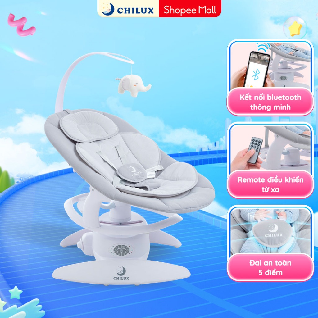 Nôi điện Chilux cho bé E9 có điều khiển từ xa, Bluetooth, điều chỉnh 5 chế độ | BigBuy360 - bigbuy360.vn