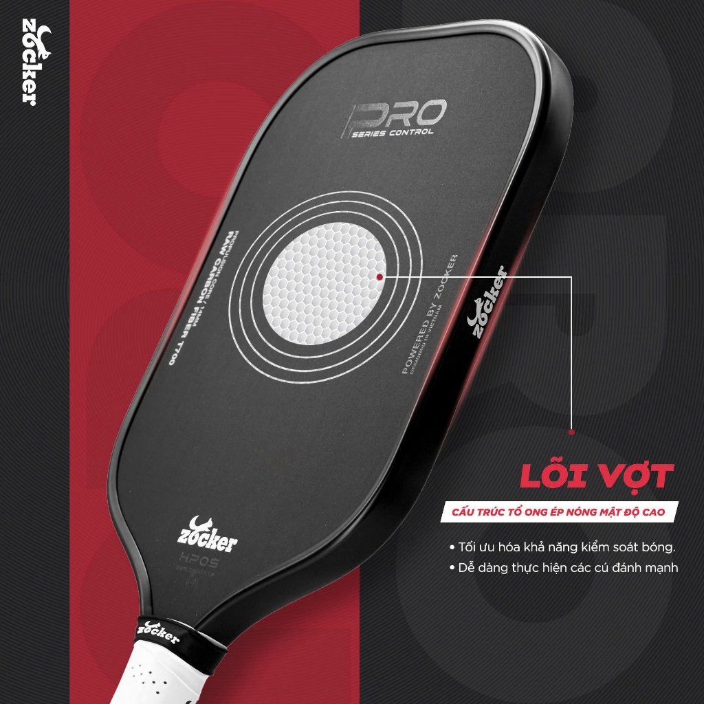 Vợt Pickleball Zocker HP05 Pro Series - Điểm Ngọt Rộng, Thiên Công Và Kiểm Soát Bóng Hoàn Hảo