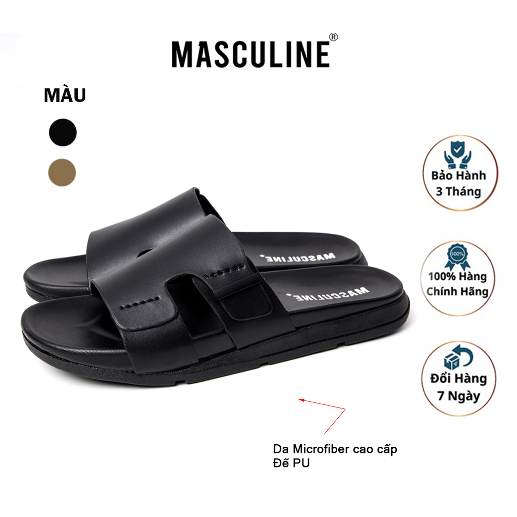 Dép nam cao cấp MASCULINE, Dép da chính hãng kiểu dáng trẻ trung, đế PU chống trơn trượt - MCT502