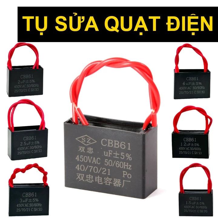 Tụ Quạt Trần Tụ Quạt Điện 2 Dây Điện Áp 450VCC Tụ Quạt 2uF 3uF 2.5uF