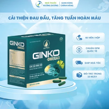 Viên Uống Bổ Não GINKO OMEGA 3 Giảm Đau Đầu, Hoa Mắt, Chóng Mặt, Mất Ngủ, Rối Loạn Tiền Đình Gia Phát Pharma 60 Viên/Hộp