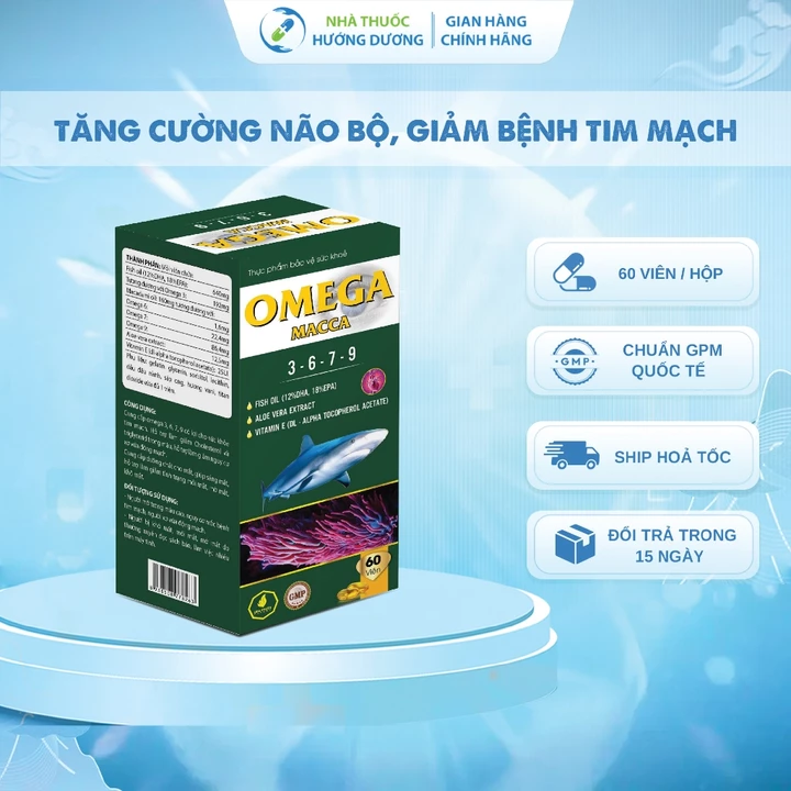 Dầu Cá Omega Macca 3 6 7 9, Omega 3 Tốt Cho Trí Não, Tăng Cường Thị Lực, Bảo Vệ Tim Mạch, Giảm Cholesterol - Hộp 60 Viên