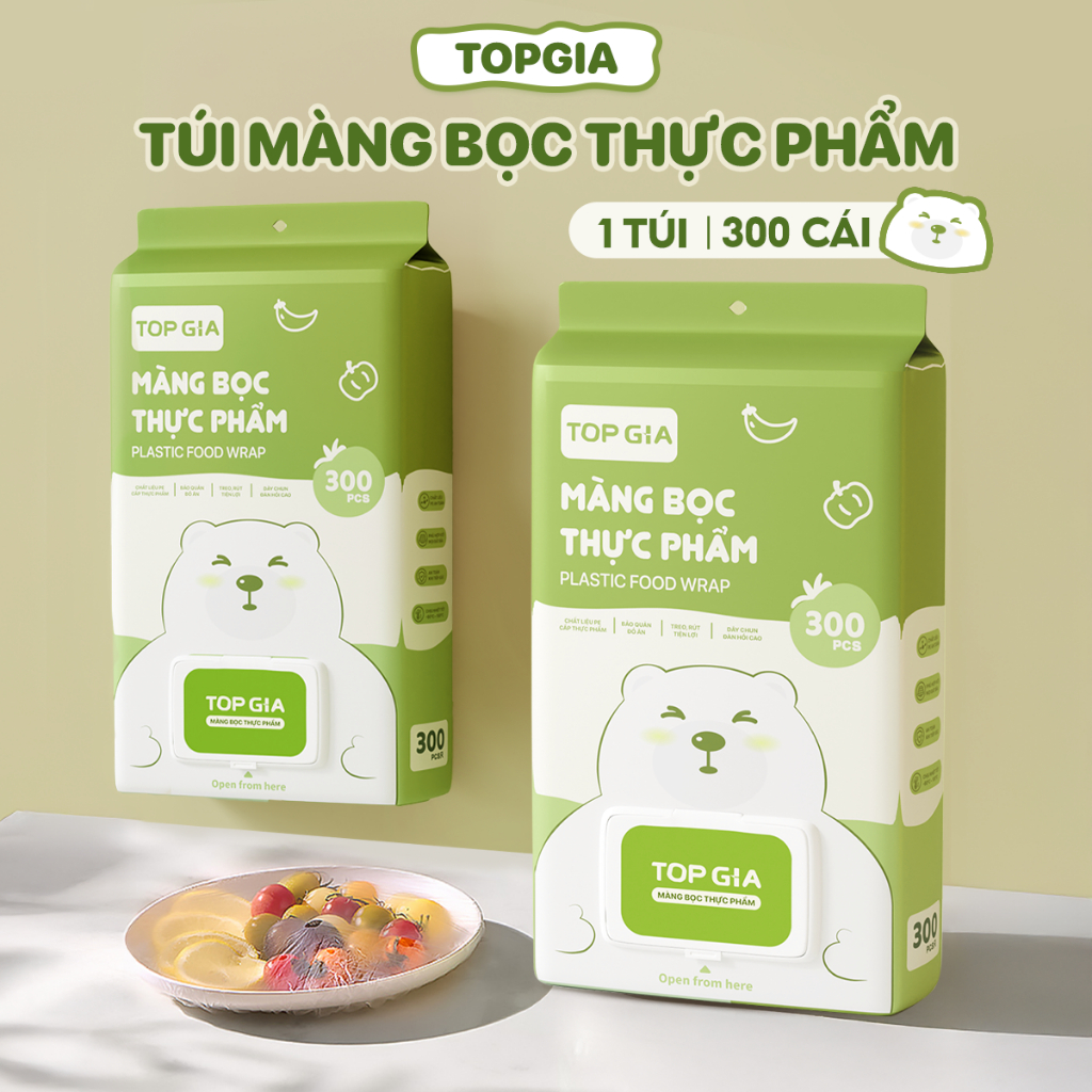 Túi màng bọc thực phẩm treo tường TOPGIA chất liệu PE an toàn, có chun siêu dai đàn hồi cao