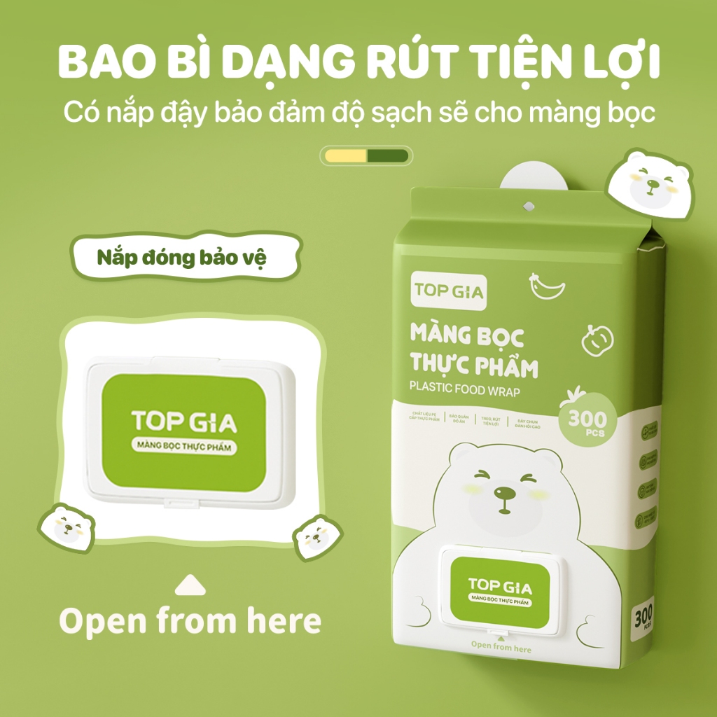 Túi màng bọc thực phẩm treo tường TOPGIA chất liệu PE an toàn, có chun siêu dai đàn hồi cao