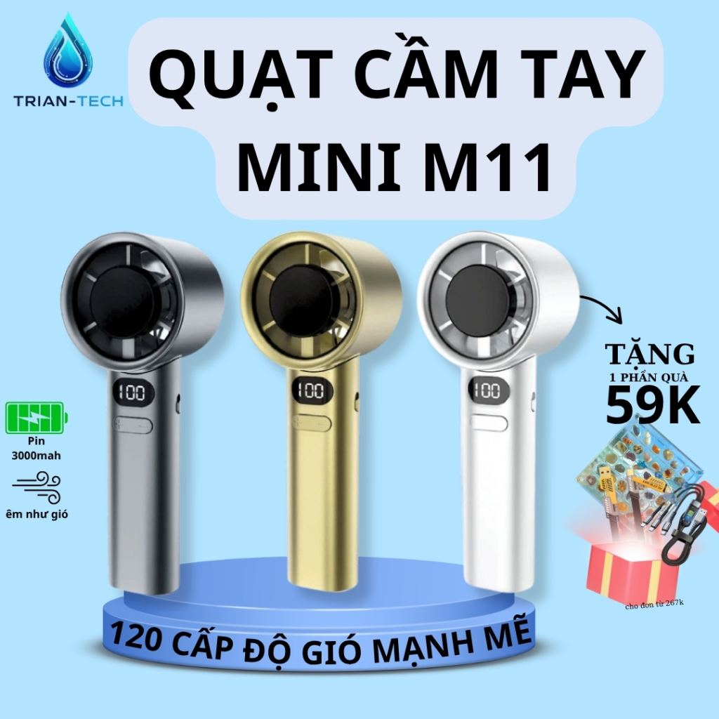 Quạt Cầm Tay Mini M11 Làm Mát Nhanh Với 120 Mức Gió, Sạc Nhanh, Màn Hình LCD Hiển Thị Tốc Độ Gió, Làm Mát Lên Đến 6H