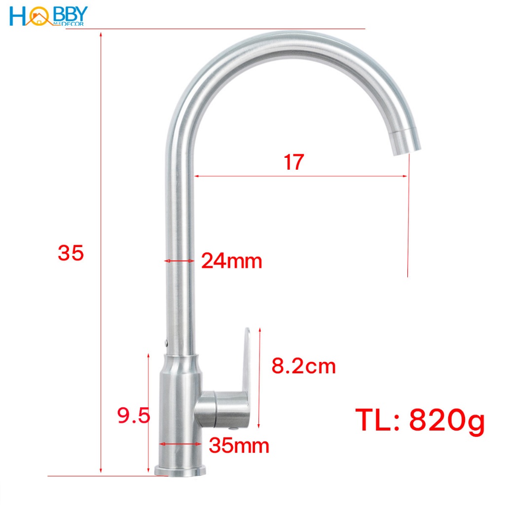 Vòi chậu rửa chén bát lạnh inox 304 kèm dây cấp Hobby home decor RL3