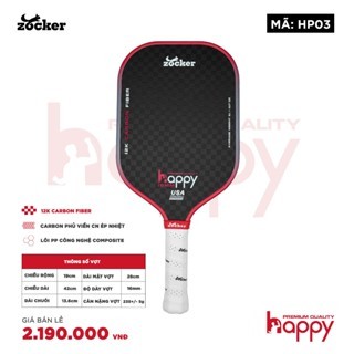 Vợt Pickleball Zocker Happy HP03 Mặt Vợt 12K Carbon Fiber Đạt Tiêu Chuẩn USAPA Chính Hãng Zocker