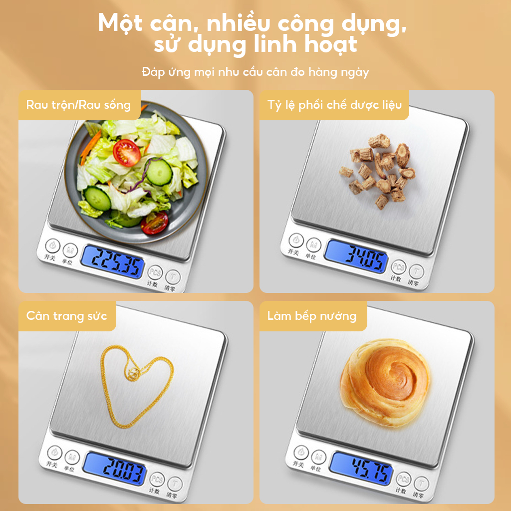 Cân Điện Tử Mini 0.1g Đến 3kg - Dụng Cụ Nhà Bếp, Tiệm Bánh, Kinh Doanh