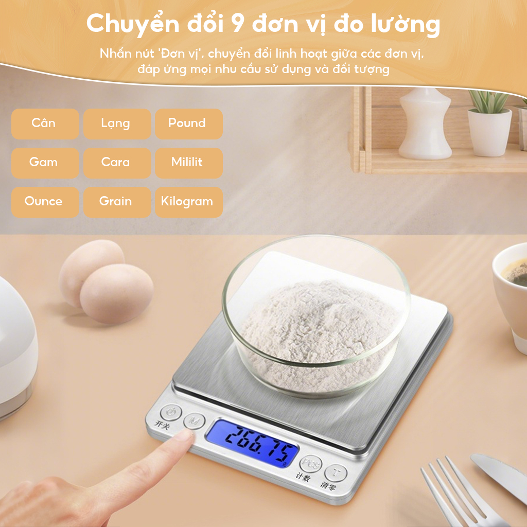 Cân Điện Tử Mini 0.1g Đến 3kg - Dụng Cụ Nhà Bếp, Tiệm Bánh, Kinh Doanh