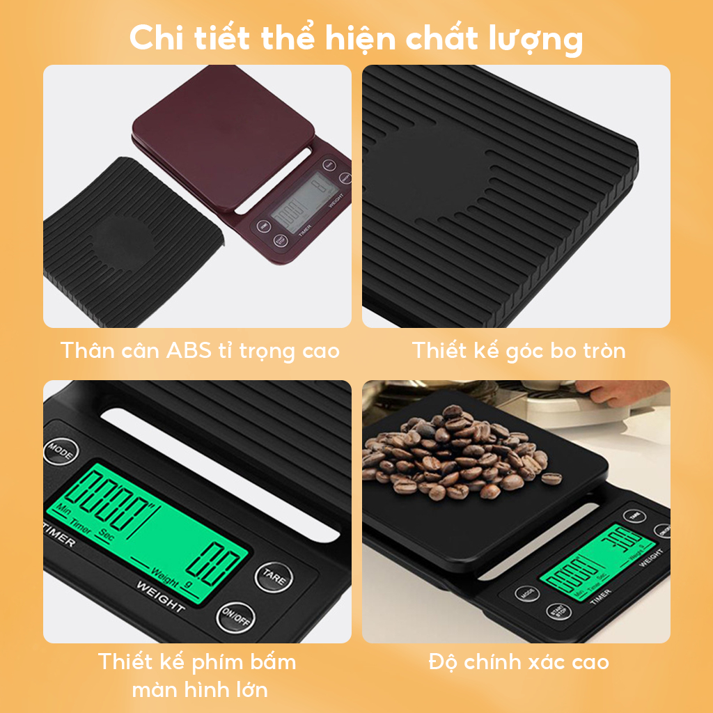 CÂN PHA CAFE CHUYÊN NGHIỆP - Cân Điện Tử Đa Năng Tích Hợp Đồng Hồ Bấm Giờ, Chống Nước | Độ Chính Xác 0.1g