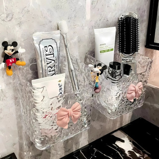 Khay Nhựa Trong Suốt kèm nơ , Hộp Đựng Dán Tường Đựng Thực Phẩm, Đồ Ăn, Rau Củ , decor phòng tắm