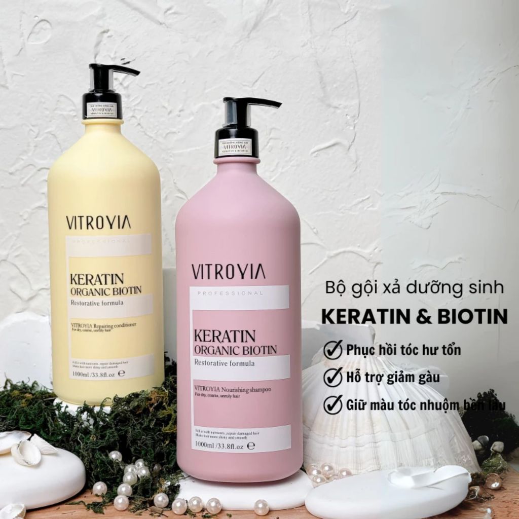 Cặp Dầu Gội Xả VITROYIA REPAIRING 1000ml | Dưỡng Tóc Mềm Mượt, Hỗ Trợ Phục Hồi Tóc Khô Xơ.