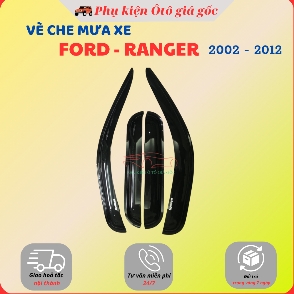 Vè che mưa xe Ford Ranger 2002 - 2012 nhựa đen thái cao cấp, dày dặn, sáng bóng