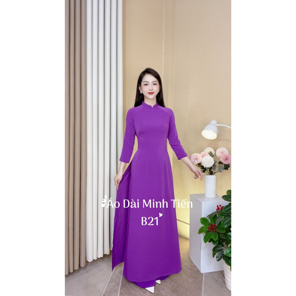 Áo Dài Lụa Mỹ Trơn Cao Cấp Hàng May Thủ Công Tỉ Mỉ - Mã B21 Màu Tím